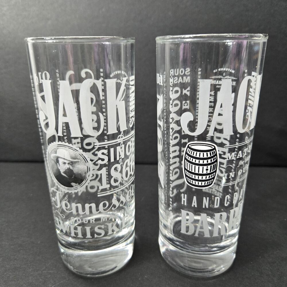 Jack Daniels Commemorative Silver Rimmed 6" Tall Whiskey Glasses (2 Variants)